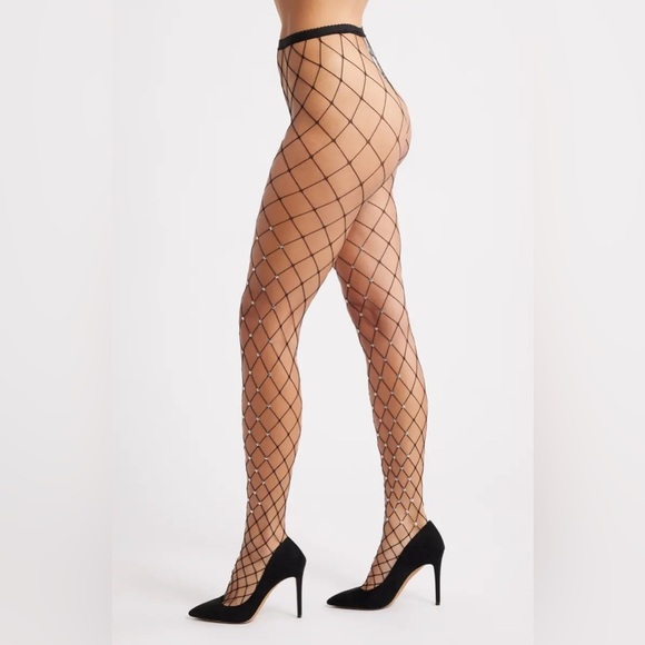 High Heel Jungle Accessories - High Heel Jungle Star Struck Fishnet Tights OS Black with Silver stars